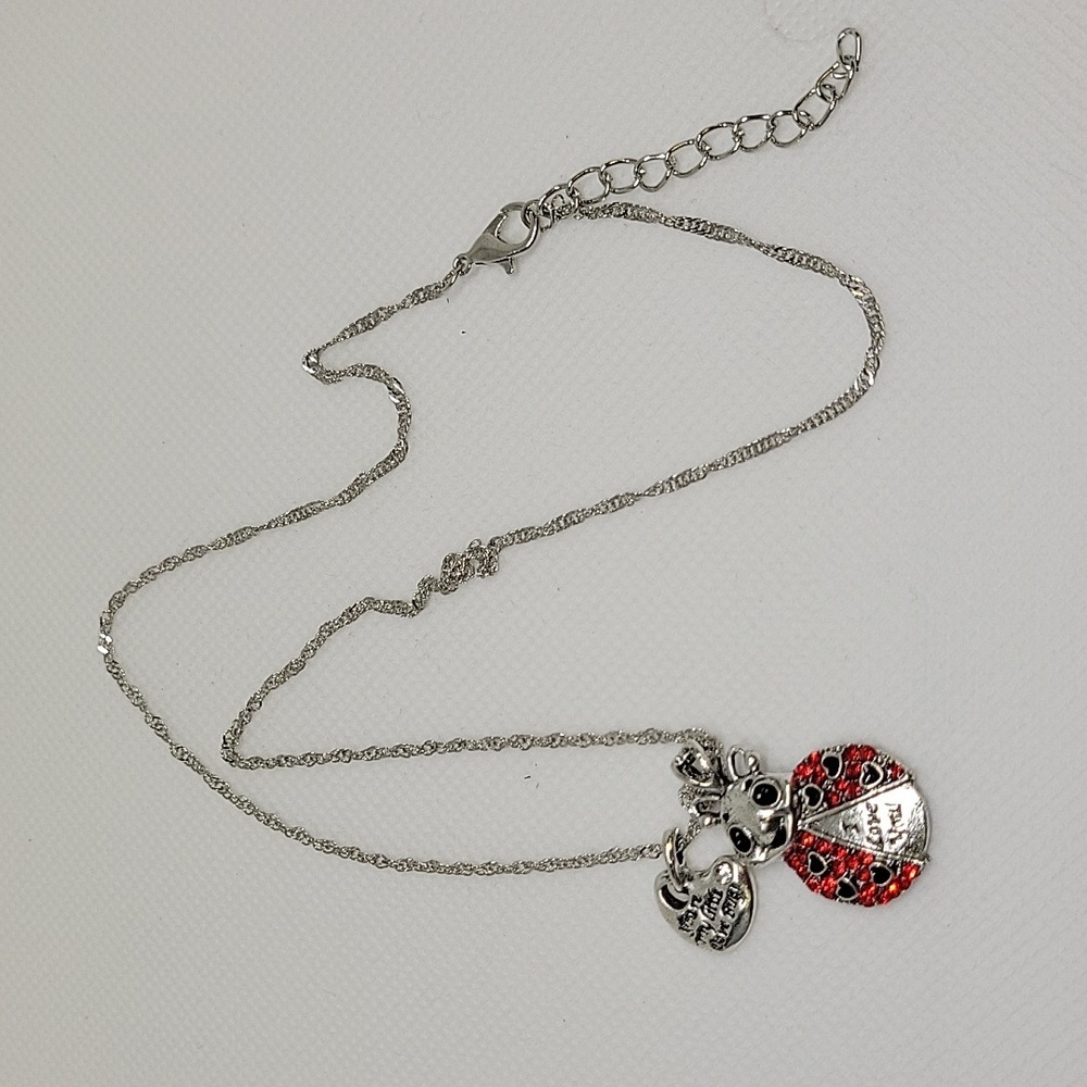 Your My Little LoveBug I Love You Lady Bug 18" + 2" Ext Silver Tone Necklace